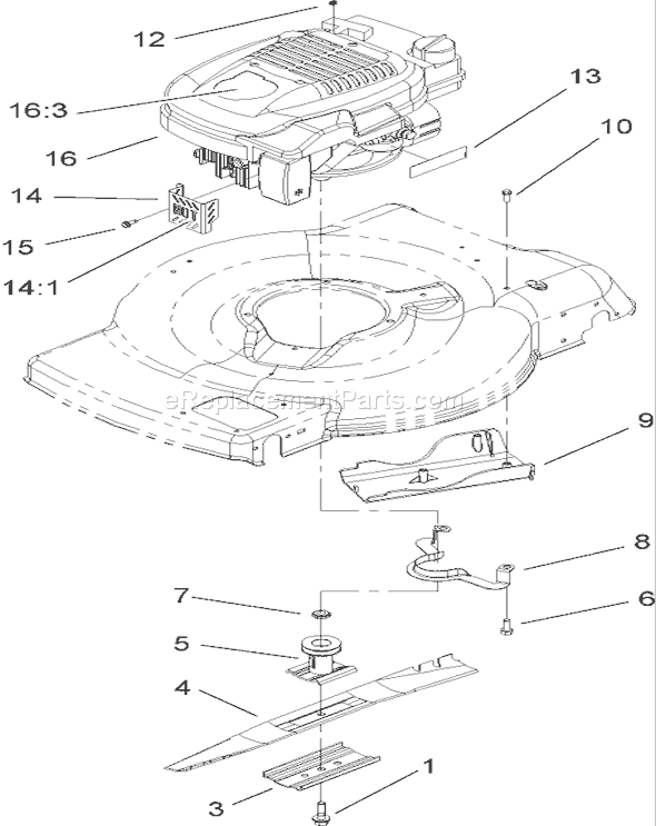 Toro 20079 (260000001-260999999)(2006) Lawn Mower Engine and Blade Assembly Diagram