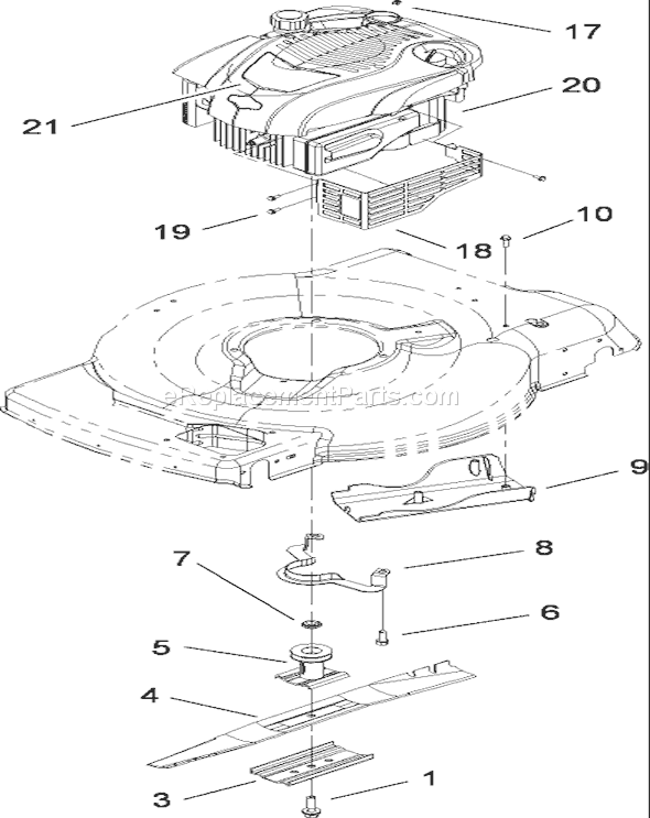 Toro 20089 (280000001-280999999)(2008) Lawn Mower Engine and Blade Assembly Diagram