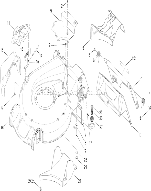 Toro 20092 (290000001-290999999)(2009) Lawn Mower Deck Housing and Rear Door Assembly Diagram