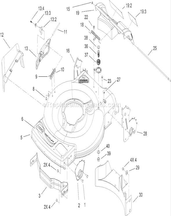 Toro 20098 (270000001-270999999)(2007) Lawn Mower Deck, Side Chute and Rear Door Assembly Diagram