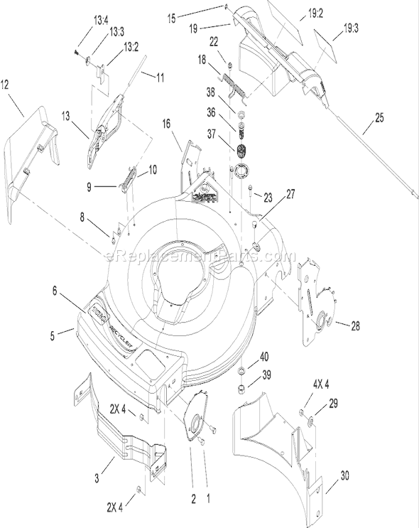 Toro 20112 (280000001-280999999)(2008) Lawn Mower Deck, Side Chute and Rear Door Assembly Diagram