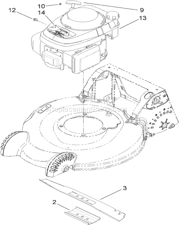 Toro 20194 (290000001-290999999)(2009) Lawn Mower Engine and Blade Assembly Diagram