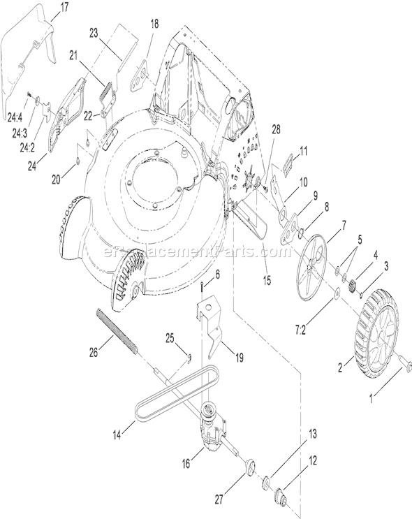 Toro 20194 (290000001-290999999)(2009) Lawn Mower Side Discharge, Transmission and Rear Wheel Assembly Diagram