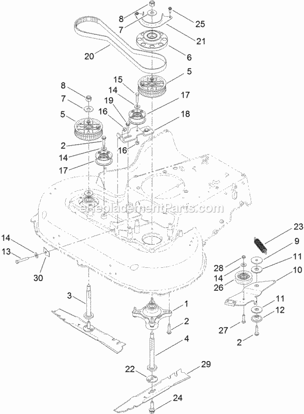 Toro 20199 (312017873 - 312999999) TimeMaster 30 in. Lawn Mower Belt_Spindle_And_Blade_Assembly Diagram