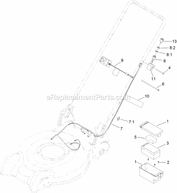 Toro 20316 (311000001-311999999) 20in Recycler/rear Bagging Lawn Mower, 2011 Battery and Electric Start Assembly Diagram