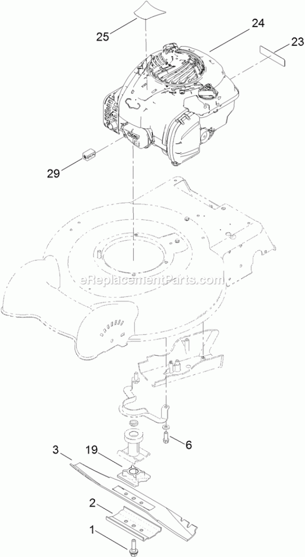 Toro 20319 (316000001-316999999) 20in Recycler/Rear Bagging Lawn Mower Engine and Blade Assembly Diagram