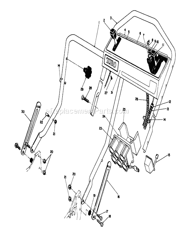 Toro 20325 (2000001-2999999)(1992) Lawn Mower Handle Assembly Diagram
