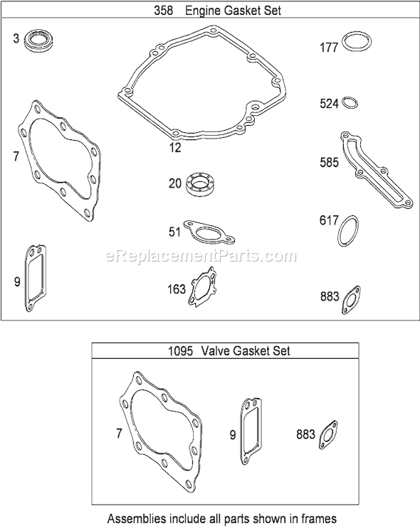 Toro 20330C (290000001-290999999)(2009) Lawn Mower Engine and Valve Gasket Sets Briggs and Stratton 124t02-0206-B1 Diagram