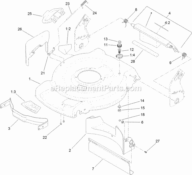 Toro 20331 (311000001-311999999) Lawn Mower Housing and Rear Door Assembly Diagram