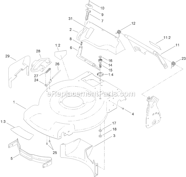 Toro 20332 (311000001-311999999)(2011) Lawn Mower Housing and Rear Door Assembly Diagram