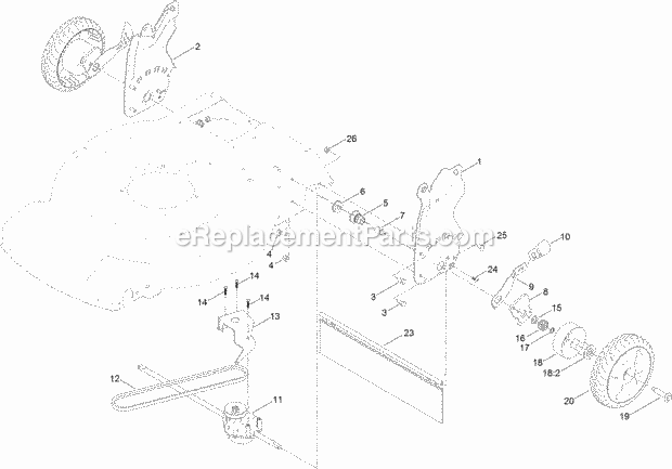 Toro 20332 (400000000-999999999) 22in Recycler Lawn Mower Height-Of-Cut and Rear Wheel Assembly Diagram