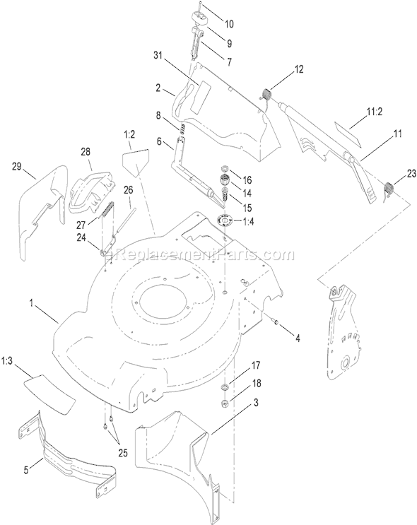 Toro 20338 (310000001-310999999)(2010) Lawn Mower Housing and Rear Door Assembly Diagram