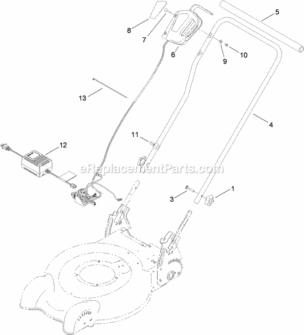 Toro 20360 (311000001 - 311999999) e-Cycler 20-inch Cordless Lawn Mower Handle_And_Control_Assembly Diagram