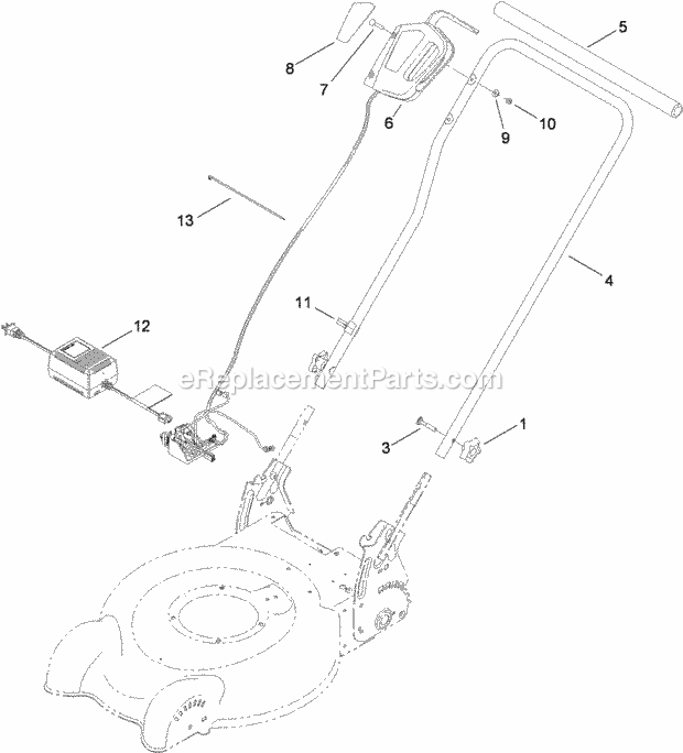 Toro 20360 (313000001 - 313999999) e-Cycler 20-inch Cordless Lawn Mower Handle_And_Control_Assembly Diagram