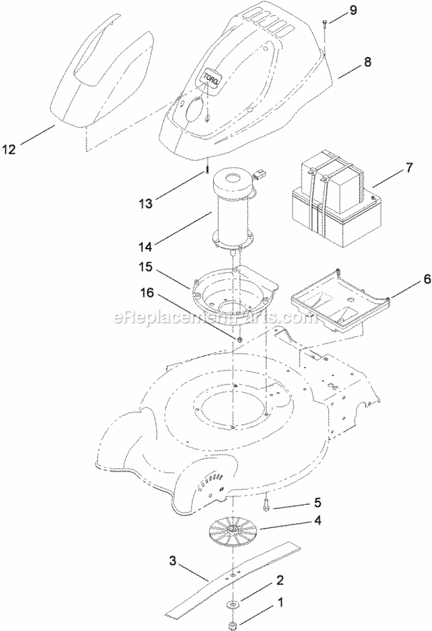 Toro 20360 (313000001 - 313999999) e-Cycler 20-inch Cordless Lawn Mower Shroud_36_Volt_Motor_And_Battery_Assembly Diagram