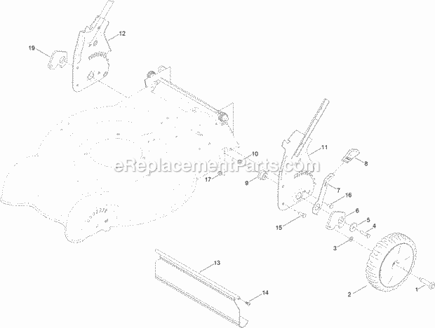 Toro 20360 (316000001-316999999) e-Cycler 20-inch Cordless Lawn Mower Rear Axle and Height-Of-Cut Assembly Diagram
