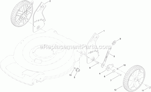 Toro 20371 (316000001-316999999) 22in Recycler Lawn Mower Height-Of-Cut and Rear Wheel Assembly Diagram