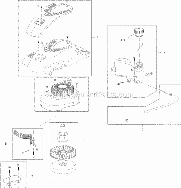 Toro 20372 (315000001-315999999) 22in Recycler Lawn Mower Shroud, Flywheel and Fuel Tank Assembly Engine Assembly No. 120-4411 Diagram