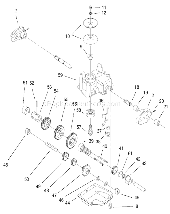 Toro 20476 (6900001-6999999)(1996) Lawn Mower Gear Case Assembly Diagram