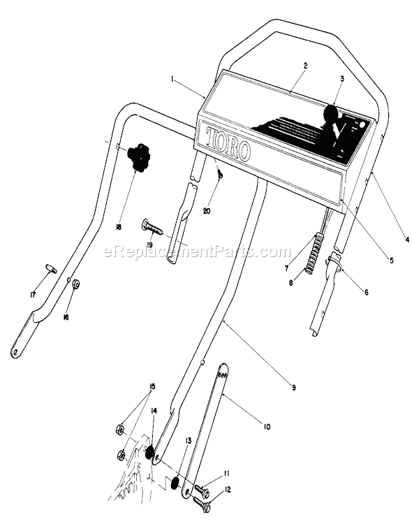 Toro 20584 (6000001-6999999)(1986) Lawn Mower Handle Assembly Diagram
