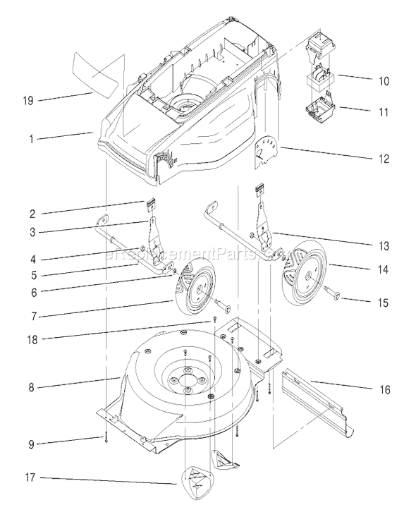 Toro 20648 (89000001-89999999)(1998) Lawn Mower Deck, Liner and Wheel Assembly Diagram