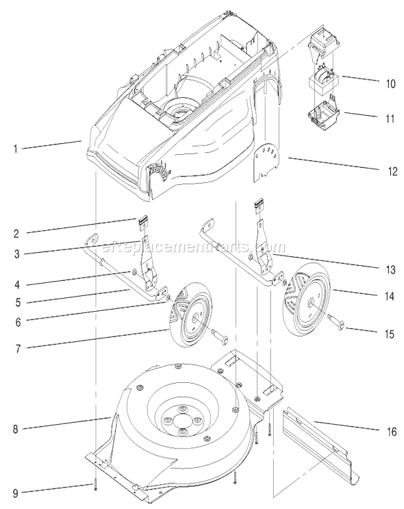 Toro 20649 (7900001-7999999)(1997) Lawn Mower Deck, Liner and Wheel Assembly Diagram