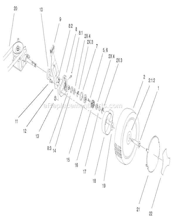 Toro 20652 (230000001-230999999)(2003) Lawn Mower Gear Case and Wheel Assembly Diagram