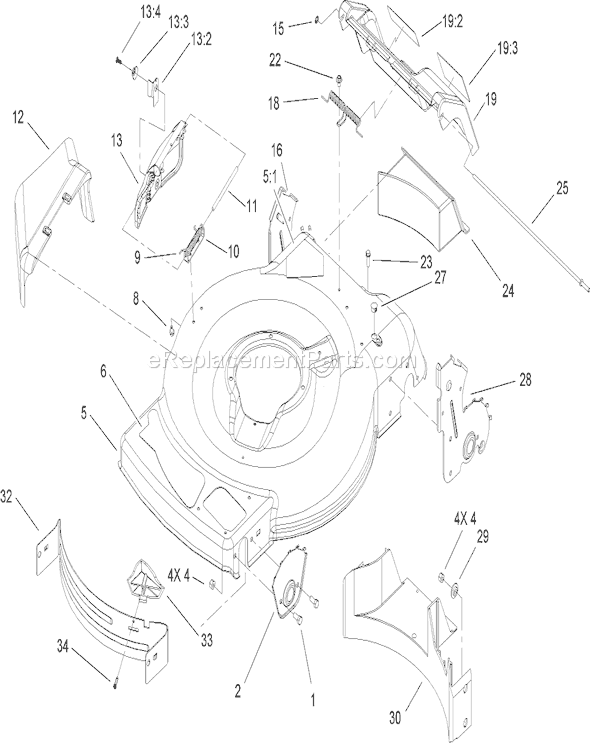 Toro 20655 (270000001-270999999)(2007) Lawn Mower Housing, Side Chute and Rear Doorassembly Diagram