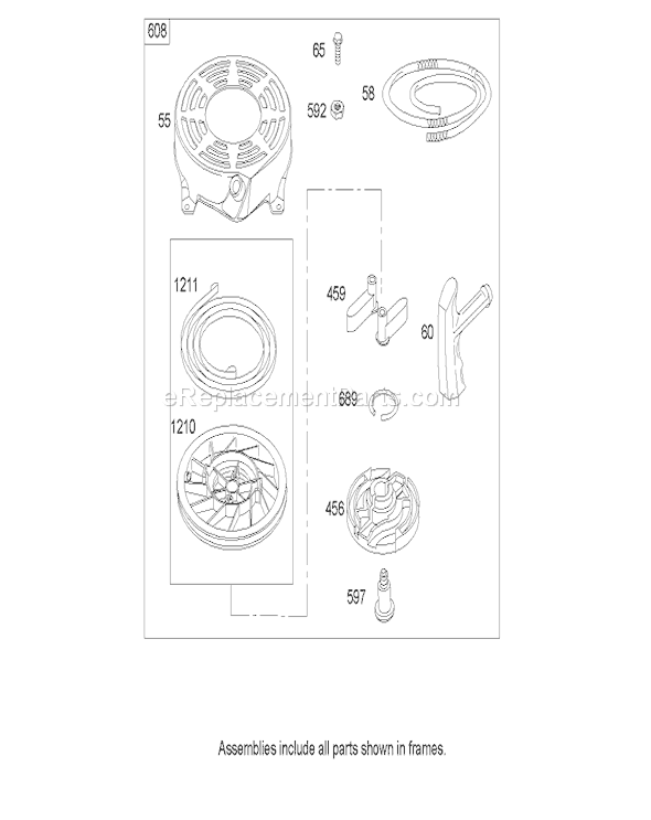 Toro 20655 (270000001-270999999)(2007) Lawn Mower Recoil Starter Assembly Briggs and Stratton 122k02-0172-E1 Diagram