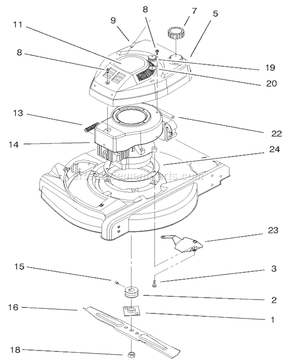 Toro 20710 (7000001-7999999)(1997) Lawn Mower Engine and Blade Assembly Diagram