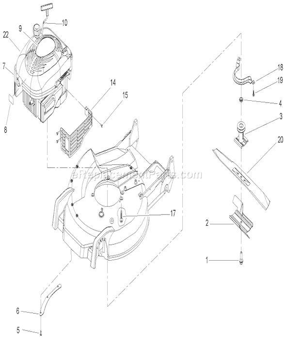 Toro 20781 (250000001-250999999)(2005) Lawn Mower Engine and Blade Assembly Diagram