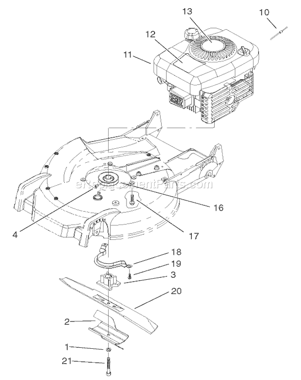 Toro 20783 (220000001-220999999)(2002) Lawn Mower Engine and Blade Assembly Diagram