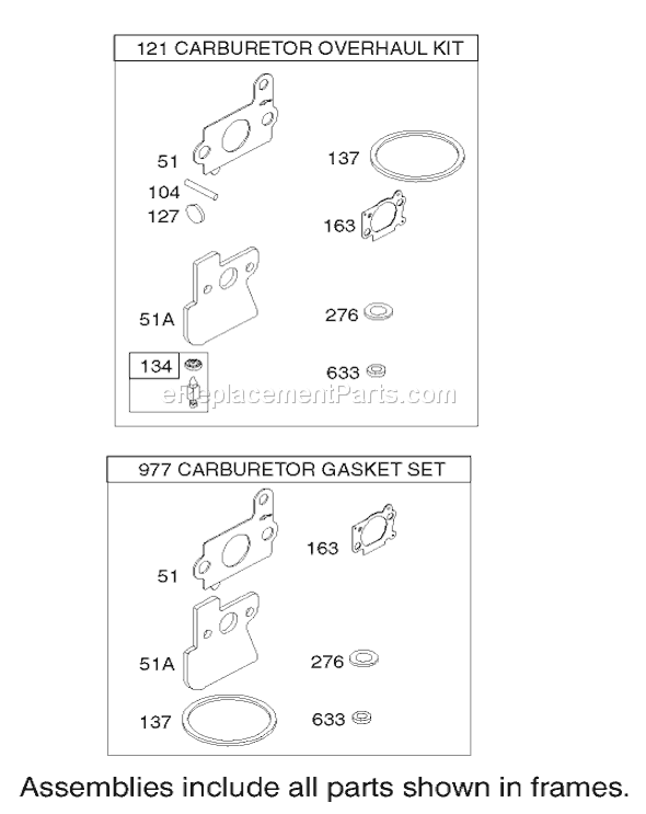 Toro 20783 (220000001-220999999)(2002) Lawn Mower Carburetor Overhaul Kit Assembly Briggs and Stratton Model 122602-0120-E1 Diagram