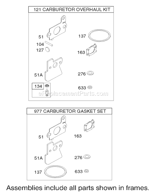 Toro 20783 (220000001-220999999)(2002) Lawn Mower Carburetor Overhaul Kit Assembly Briggs and Stratton Model 122607-0116-E1 Diagram