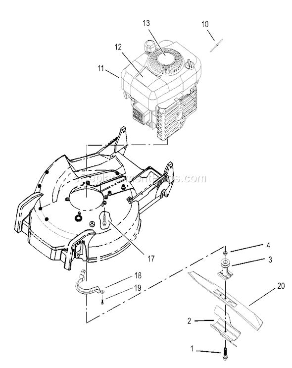 Toro 20783 (230000001-230002003)(2003) Lawn Mower Engine and Blade Assembly Diagram