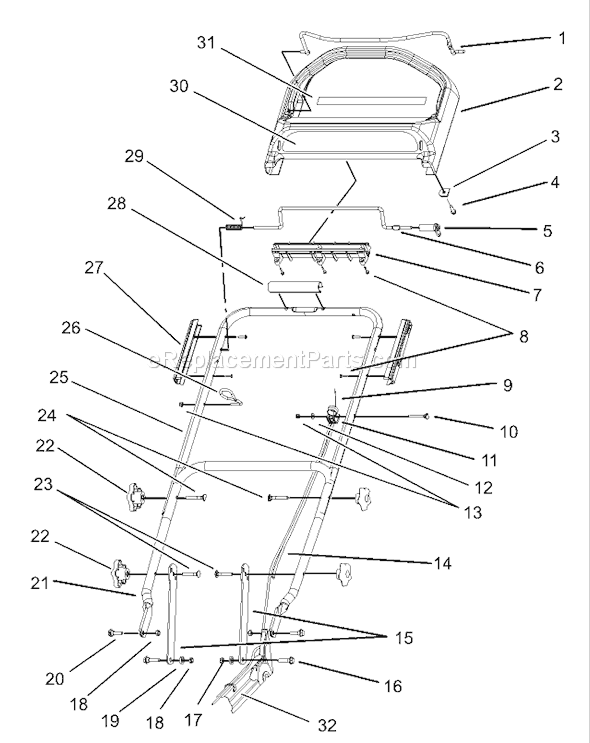 Toro 20783 (230000001-230002003)(2003) Lawn Mower Handle and Control Assembly Diagram