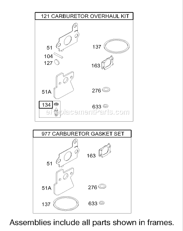 Toro 20783 (230000001-230002003)(2003) Lawn Mower Carburetor Overhaul Kit Assembly Briggs and Stratton Model 122602-0120-E1 Diagram