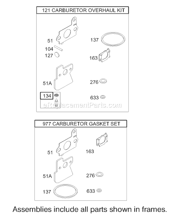 Toro 20783 (230000001-230002003)(2003) Lawn Mower Carburetor Overhaul Kit Assembly Briggs and Stratton Model 122607-0116-E1 Diagram