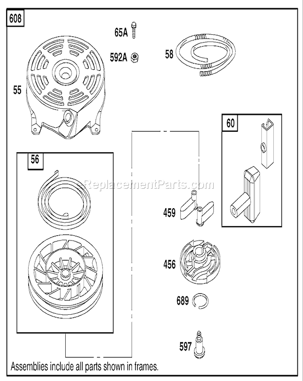 Toro 20789 (210000001-210999999)(2001) Lawn Mower Rewind Starter Assembly Engine Gts 200 (Only On: 20789) Diagram