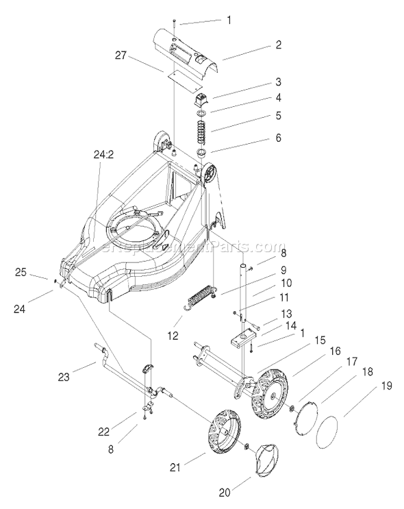Toro 20812 (200000001-200999999)(2000) Lawn Mower Hoc & Wheel Assembly Diagram