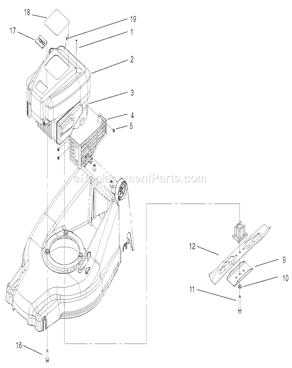 Toro 20814 (220000001-220999999)(2002) Lawn Mower Engine and Blade Assembly Diagram
