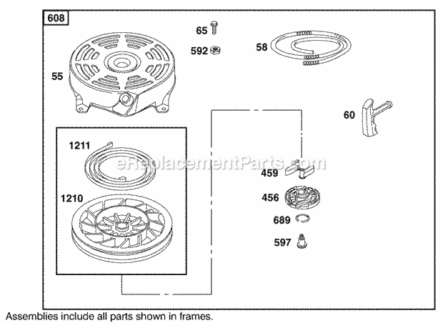 Toro 20826 (200000001-200999999) 48cm Recycler/rear Bagging Lawnmower, 2000 Starter Assembly Briggs and Stratton 123602-0152-E1 Diagram