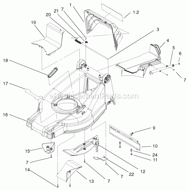 Toro 20826 (200000001-200999999) 48cm Recycler/rear Bagging Lawnmower, 2000 Deck, Kickers and Recycler Plug Assembly Diagram