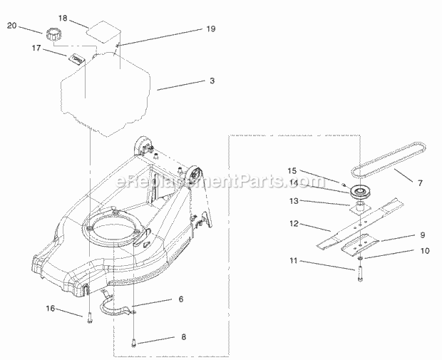 Toro 20826 (200000001-200999999) 48cm Recycler/rear Bagging Lawnmower, 2000 Engine and Blade Assembly Diagram