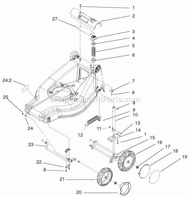 Toro 20827 (200000001-200999999) 48cm Recycler/rear Bagging Lawnmower, 2000 Hoc and Wheel Assembly Diagram