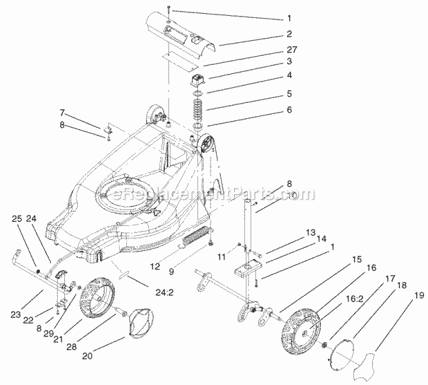 Toro 20829 (210000001-210999999) 48cm Recycler/rear Bagging Lawnmower, 2001 Height-Of-Cut and Wheel Assembly Diagram