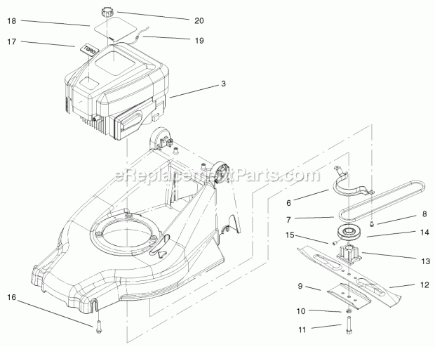 Toro 20829 (210000001-210999999) 48cm Recycler/rear Bagging Lawnmower, 2001 Engine and Blade Assembly Diagram