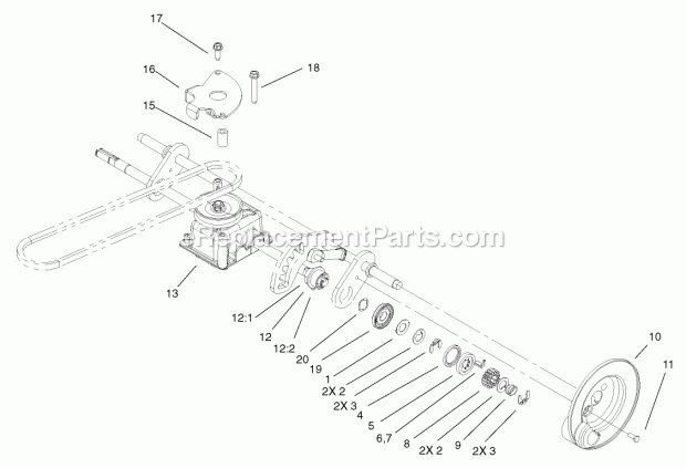 Toro 20832 (220000001-220999999) 48cm Recycler/rear Bagging Lawnmower, 2002 Gear Case and Cover Assembly Diagram