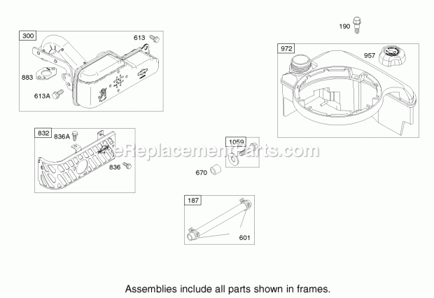 Toro 20832 (220000001-220999999) 48cm Recycler/rear Bagging Lawnmower, 2002 Muffler and Fuel Tank Assembly Engine Briggs and Stratton Model 122607-0116-E1 Diagram