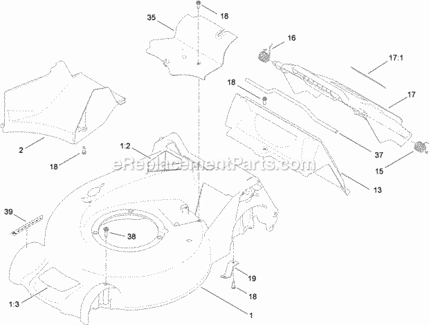 Toro 20835 (312000001-312999999) 48cm Super Bagger Lawn Mower, 2012 Housing and Rear Door Assembly Diagram